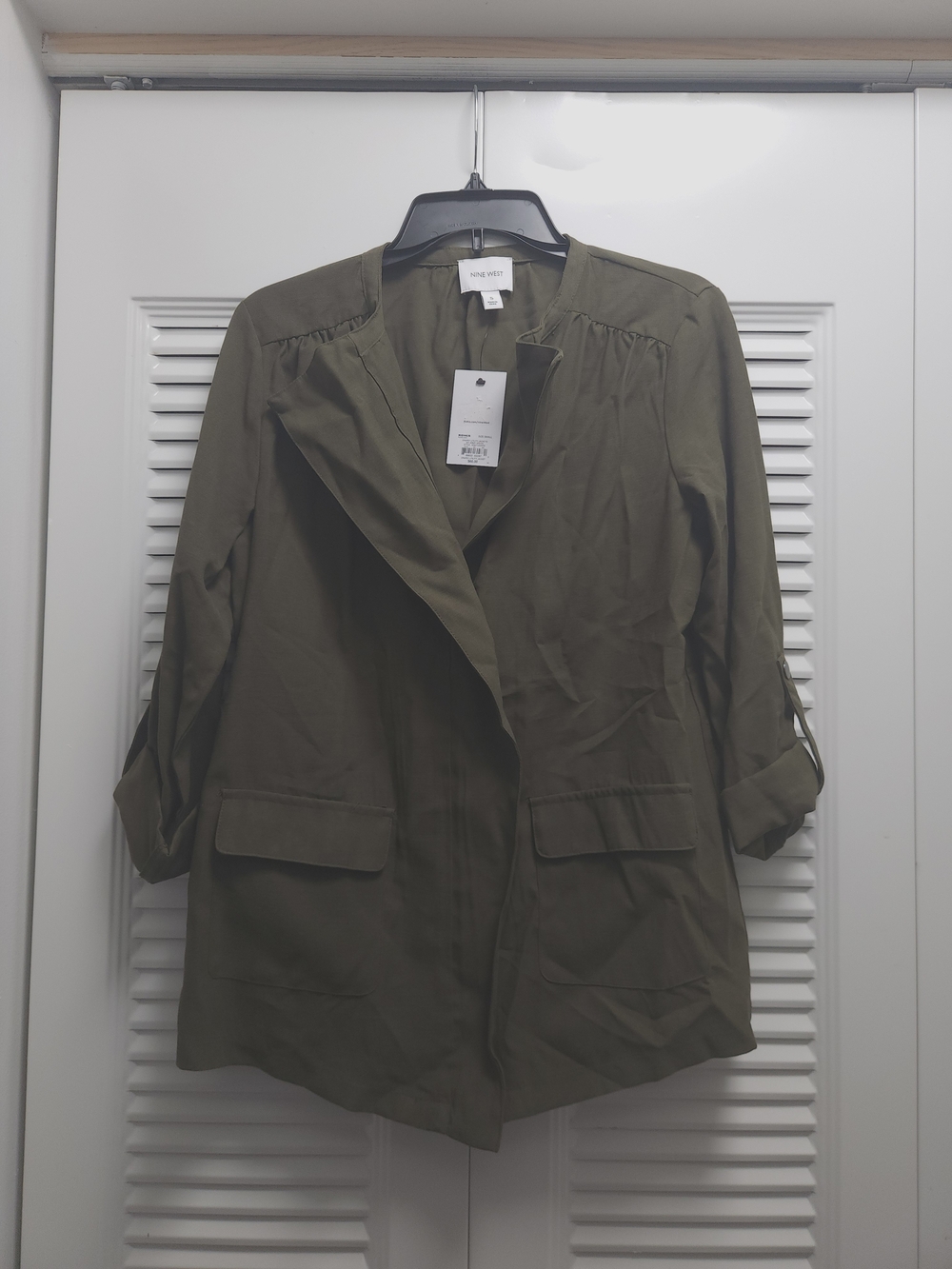 NWT Nine West Olive Green Small Lightweight Utility Blazer Jacket